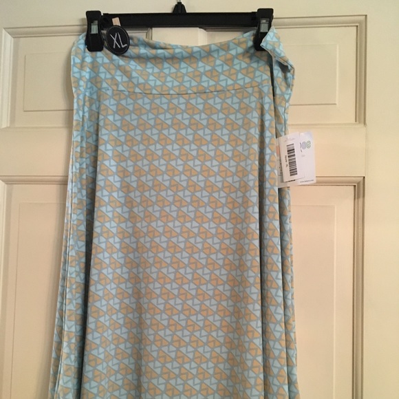Jupe Longue Lularoe Neuve Taille XS - Azur Fleurie Fraise - Jupe Flare Bleue